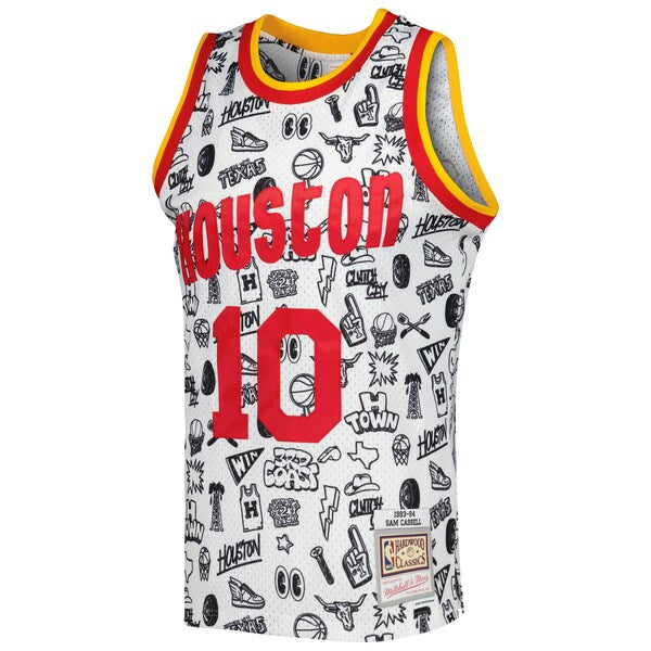 Sam Cassell Houston Rockets 1993/94 Hardwood Classics Doodle Swingman Jersey - White - Image 2