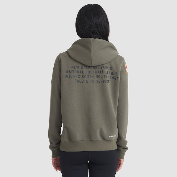 New Orleans Saints Nike Women's 2025 Salute to Service Sideline Standard Issue Dri-FIT Hoodie - Olive - Image 2