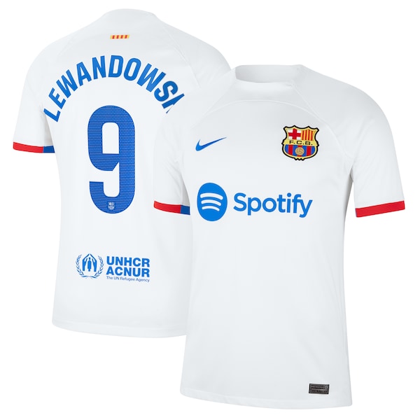 Robert Lewandowski Barcelona Nike 2023/24 Away Replica Jersey - White/Aqua/Royal - Image 2