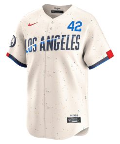 Alternative view of Jackie Robinson Los Angeles Dodgers Nike City Connect Limited Player Jersey - Cream