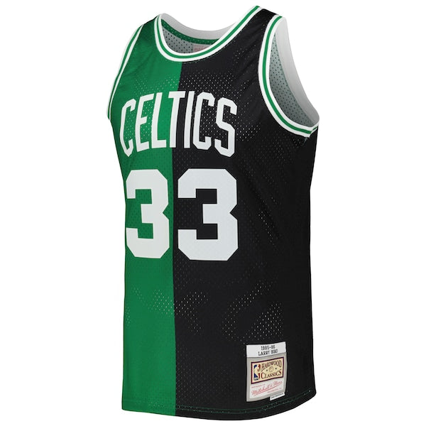 Larry Bird Boston Celtics Hardwood Classics 1985/86 Split Swingman Jersey - Black/Kelly Green - Image 2