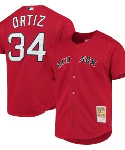 David Ortiz Boston Red Sox Cooperstown Collection Mesh Batting Practice Button-Up Jersey - Red