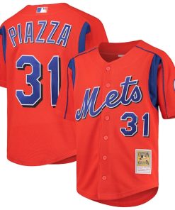 Mike Piazza New York Mets Youth Cooperstown Collection Mesh Batting Practice Jersey - Orange/Black