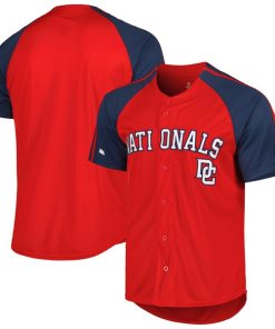 Washington Nationals Stitches Button-Down Raglan Fashion Jersey - Red