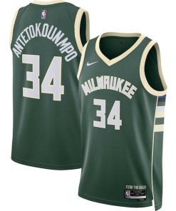 Giannis Antetokounmpo Milwaukee Bucks Nike Unisex Swingman Jersey - Icon Edition - Hunter Green/White