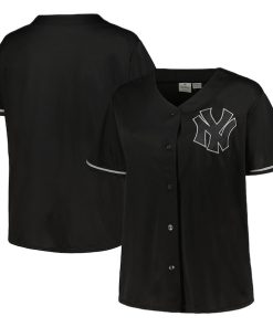 New York Yankees Women's Plus Size Pop Fashion Button-Up Jersey - Black/Navy