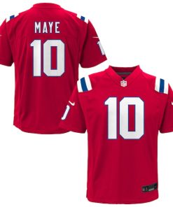 Alternative view of Drake Maye New England Patriots Nike Youth Alternate Game Jersey - Red/White