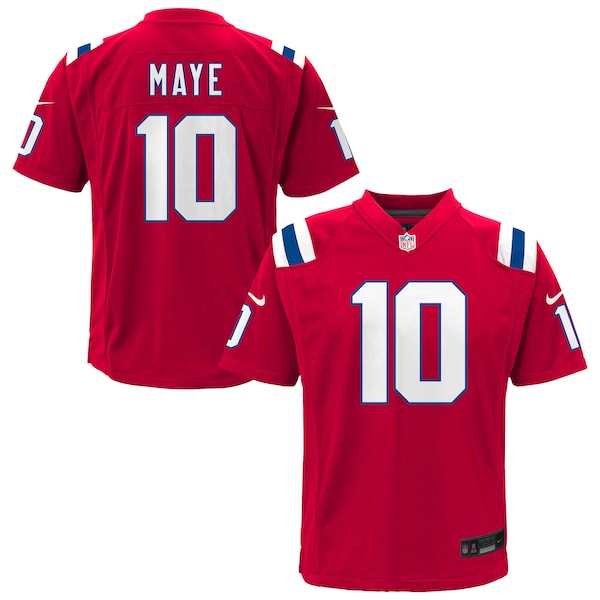 Drake Maye New England Patriots Nike Youth Alternate Game Jersey - Red/White - Image 2