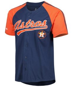 Alternative view of Houston Astros Stitches Button-Down Raglan Fashion Jersey - Navy