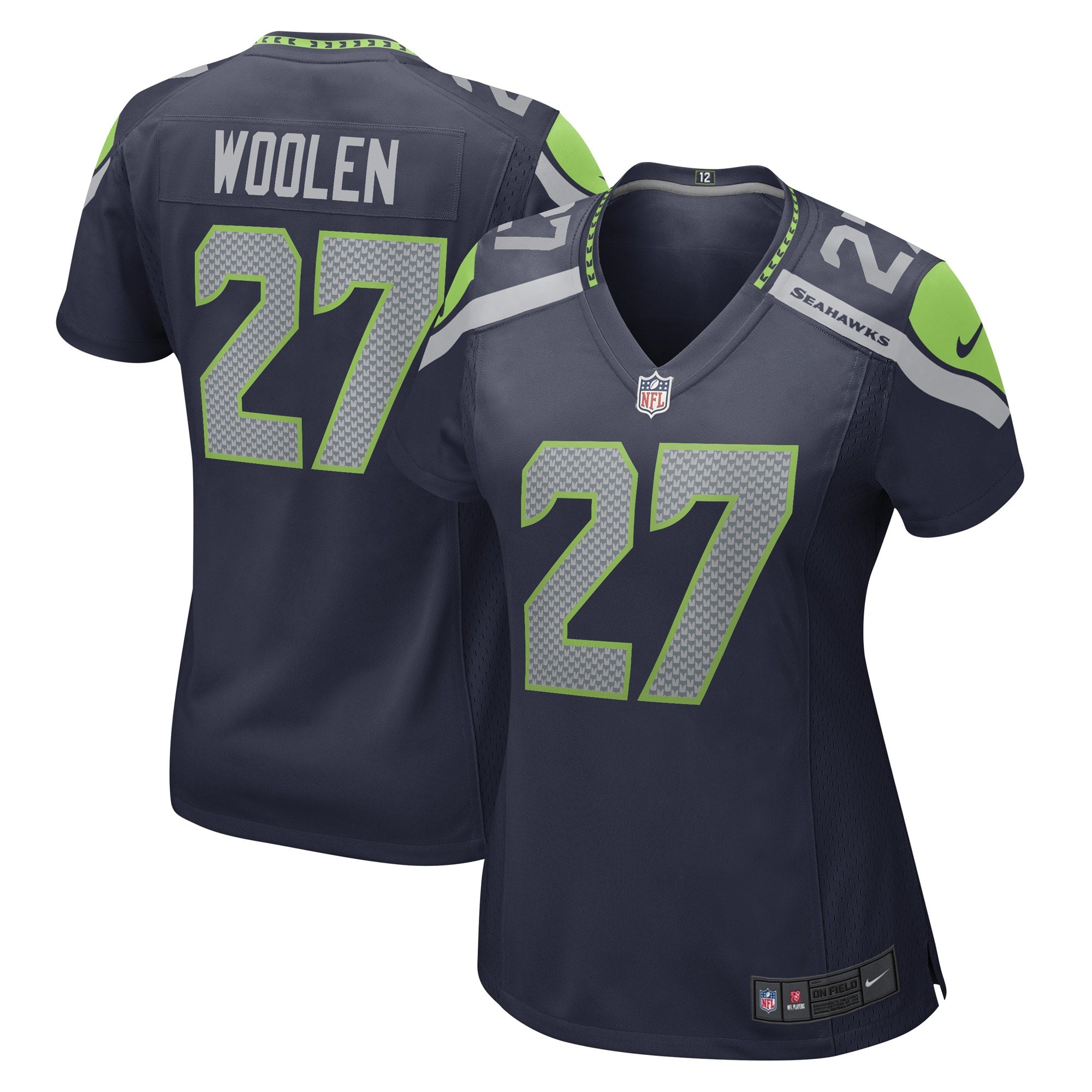 Tariq Woolen Seattle Seahawks Nike Women's Throwback Player Game Jersey - Royal/Navy/Neon Green - Image 11