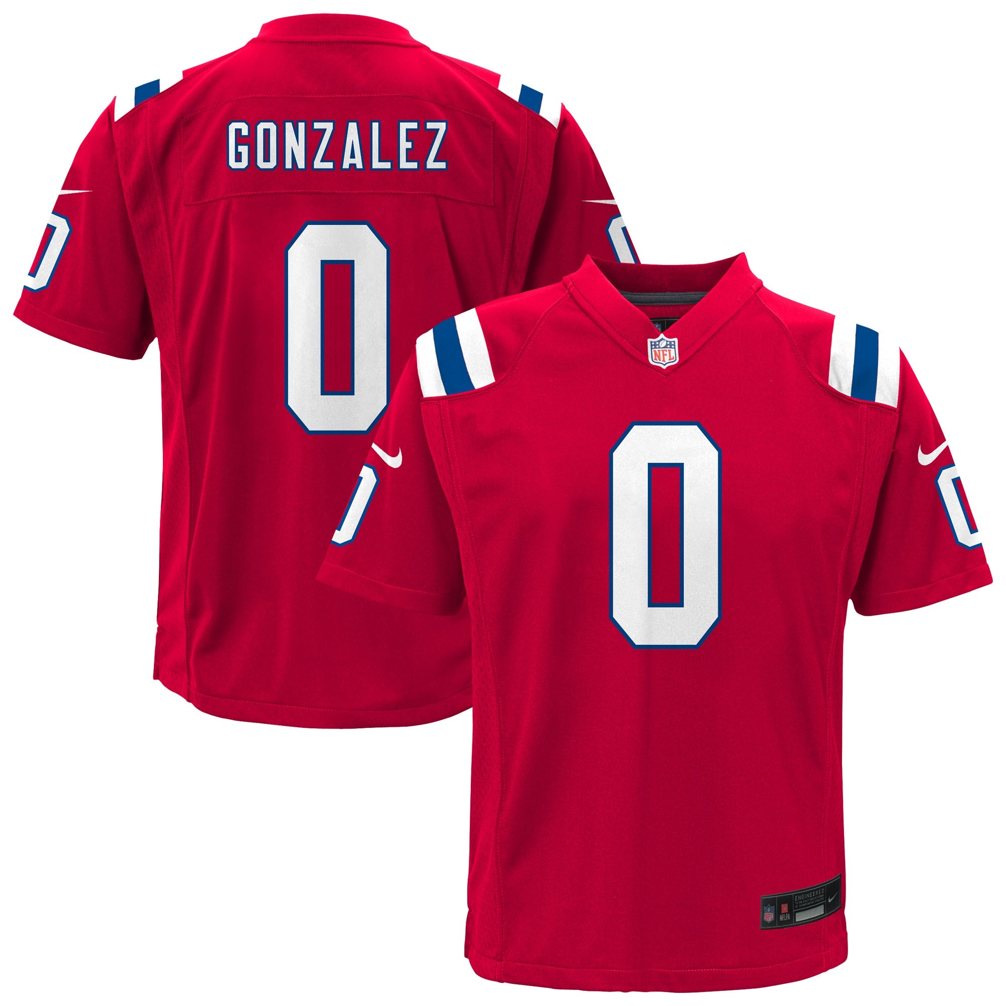 Christian Gonzalez New England Patriots Nike Youth Game Jersey - Navy/Red - Image 6