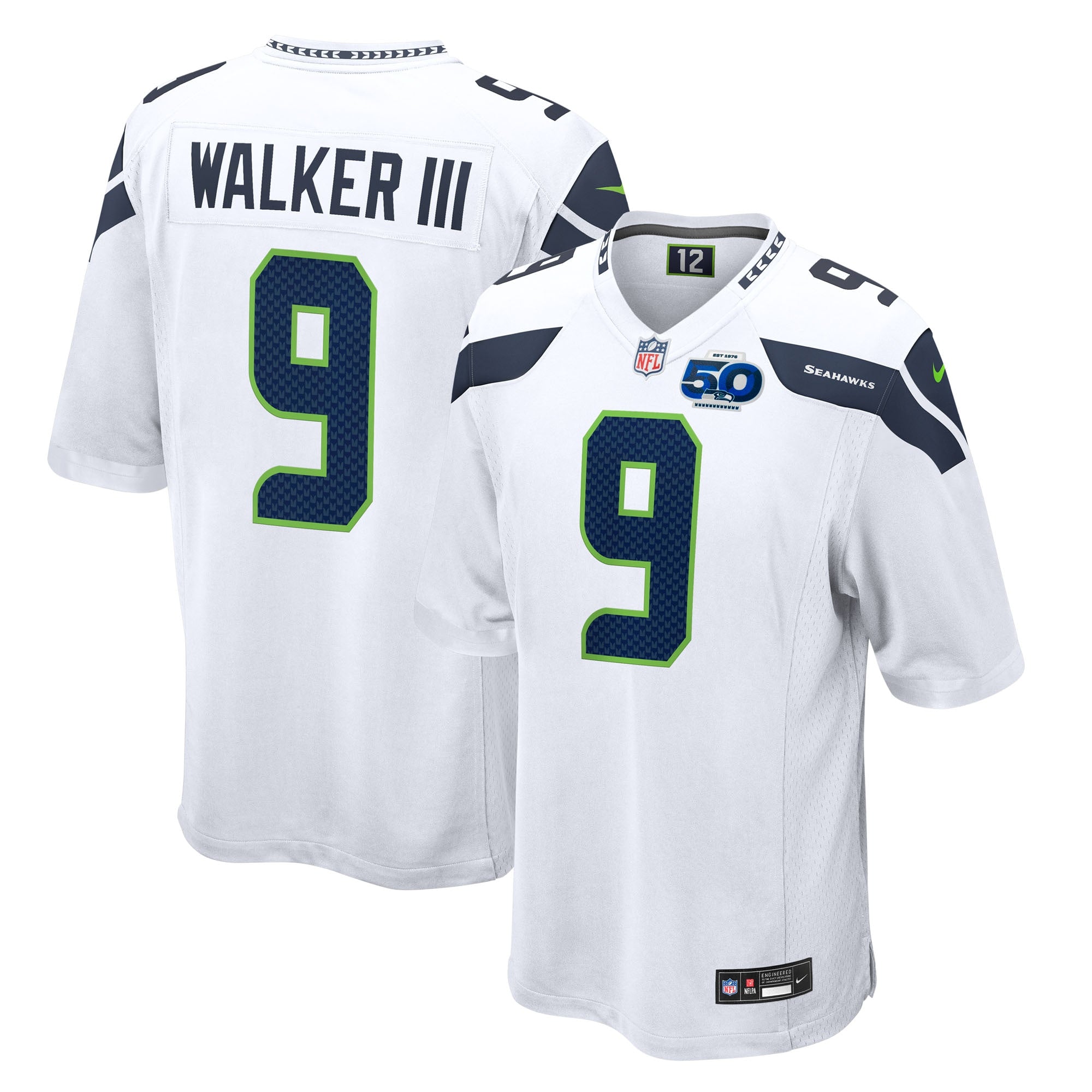 Kenneth Walker III Seattle Seahawks Nike 50th Season Game Jersey - College Navy/Royal/White - Image 6