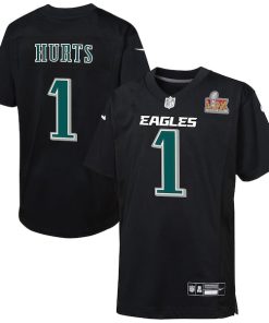 Jalen Hurts Philadelphia Eagles Nike Youth Super Bowl LIX Patch Fashion Game Player Jersey - Carbon Black