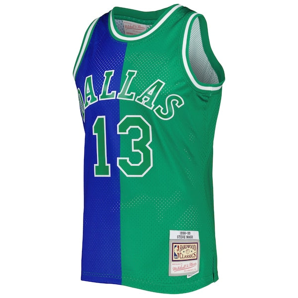 Steve Nash Dallas Mavericks Hardwood Classics 1998/99 Split Swingman Jersey - Blue/Green - Image 3