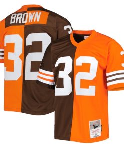 Jim Brown Cleveland Browns 1963 Split Legacy Replica Jersey - Orange/Brown