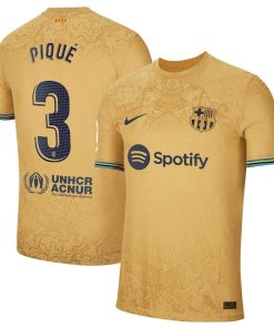 Gerard Pique Barcelona Nike 2022/23 Away Authentic Player Jersey - Gold