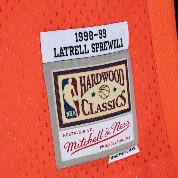 Latrell Sprewell New York Knicks 1998/99 Hardwood Classics Fadeaway Swingman Player Jersey - Orange/Black - Image 5
