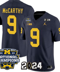 J.J McCarthy Michigan Wolverines Playoffs 2024 National Champions Jersey - Navy