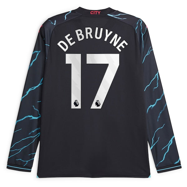 Kevin De Bruyne Manchester City Puma 2023/24 Third Long Sleeve Replica Player Jersey - Navy - Image 3