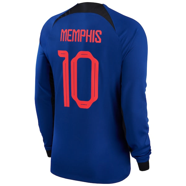Memphis Depay Netherlands National Team Nike 2022/23 Away Breathe Stadium Replica Player Long Sleeve Jersey - Blue - Image 3