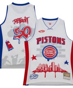 Detroit Pistons x Tats Cru Hardwood Classics Fashion Jersey - White