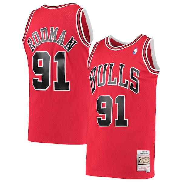 Dennis Rodman Chicago Bulls Hardwood Classics Swingman Jersey - Red/Black