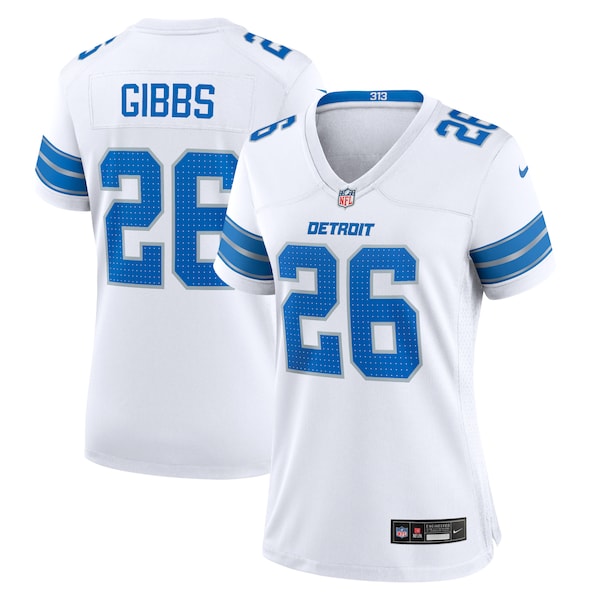 Jahmyr Gibbs Detroit Lions Nike Women's Game Jersey - White/Blue - Image 2
