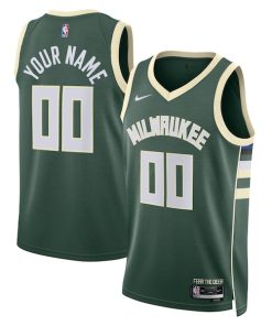Milwaukee Bucks Nike Unisex Swingman Custom Jersey Hunter Green - Icon Edition