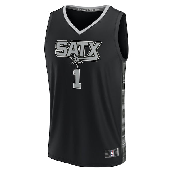Victor Wembanyama San Antonio Spurs Fast Break Replica Player Jersey - Statement Edition - Black/White - Image 6