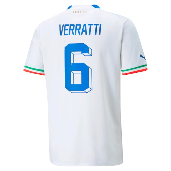 Marco Verratti Italy National Team Puma Youth 2022/23 Away Replica Player Jersey - White - Image 2