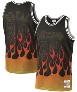 Shaquille O'Neal Los Angeles Lakers 1996-97 Hardwood Classics Flames Swingman Jersey - Black