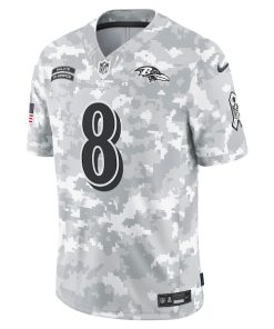 Alternative view of Lamar Jackson Baltimore Ravens Nike 2024 Salute to Service Limited Jersey - Arctic Camo