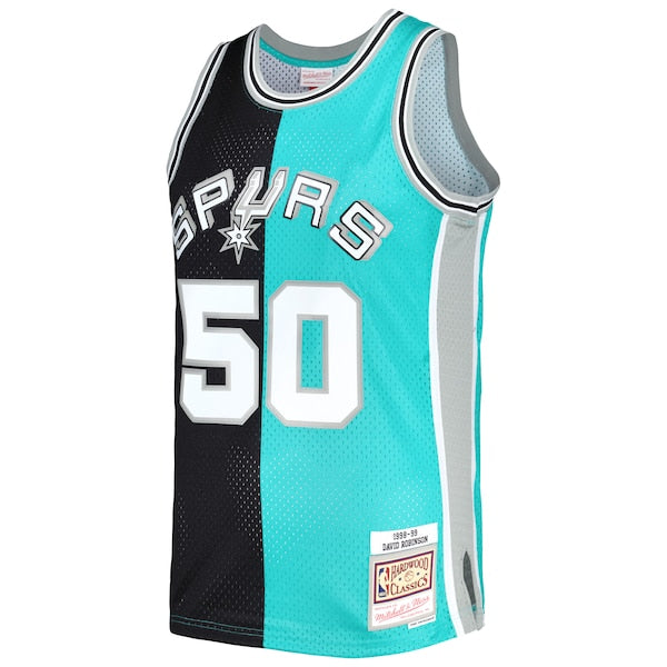 David Robinson San Antonio Spurs Hardwood Classics 1998/99 Split Swingman Jersey - Black/Teal - Image 2