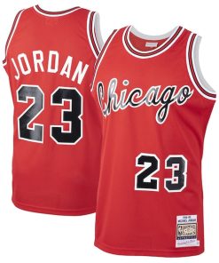 Men's Chicago Bulls Michael Jordan Red 1984/85 Hardwood Classics Rookie Authentic Jersey - Red/White