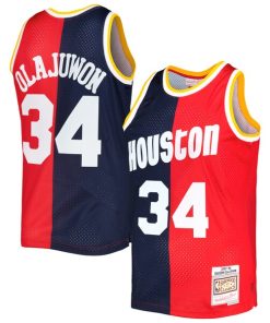 Alternative view of Hakeem Olajuwon Houston Rockets Hardwood Classics 1993/94 Split Swingman Jersey - Navy/Red