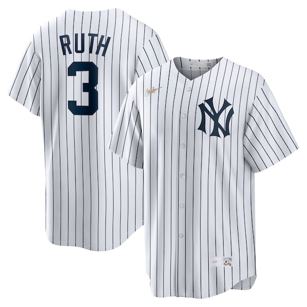 Babe Ruth New York Yankees Nike Home Cooperstown Collection Player Jersey - White/Gray - Image 2
