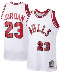 Alternative view of Michael Jordan Chicago Bulls 1984/85 Hardwood Classics Rookie Authentic Jersey - White/Red