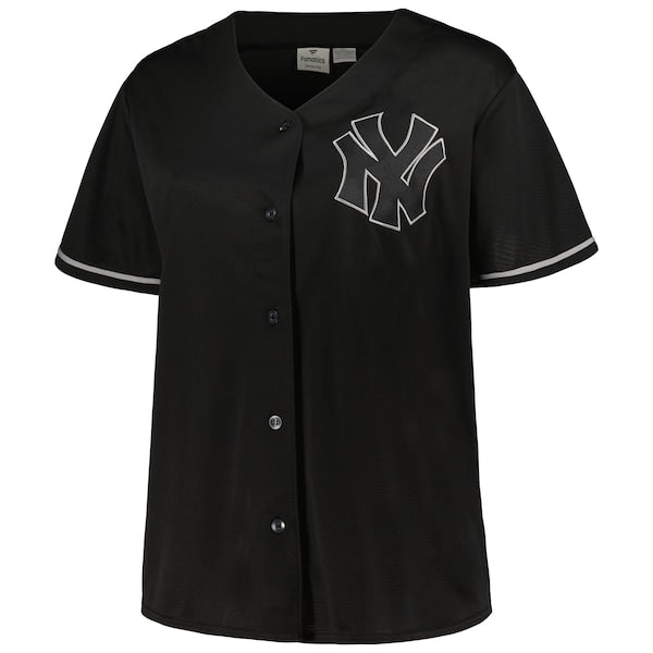 New York Yankees Women's Plus Size Pop Fashion Button-Up Jersey - Black/Navy - Image 2