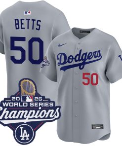 Mookie Betts Los Angeles Dodgers Nike 2025 World Series Champions Limited Player Jersey - Grey