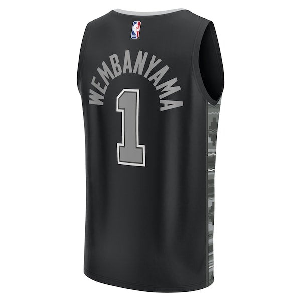 Victor Wembanyama San Antonio Spurs Fast Break Replica Player Jersey - Statement Edition - Black/White - Image 2
