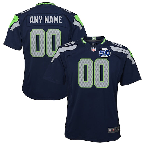 Seattle Seahawks Nike Youth 50th Season Team Custom Game Jersey - College Navy/Navy - Image 2