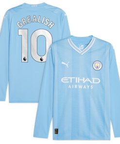 Jack Grealish Manchester City Puma 2023/24 Home Replica Player Long Sleeve Jersey - Sky Blue