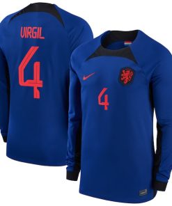 Virgil Van Dijk Netherlands National Team Nike 2022/23 Away Breathe Stadium Replica Player Long Sleeve Jersey - Blue