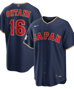 Alternative view of Shohei Ohtani Japan Baseball Nike 2026 World Baseball Classic Road Stadium Jersey - Navy/White