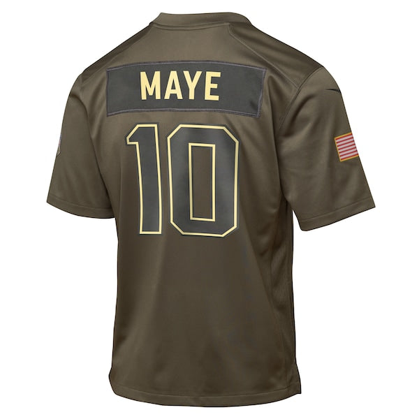 Drake Maye New England Patriots Nike Youth 2025 Salute to Service Game Jersey - Olive - Image 3
