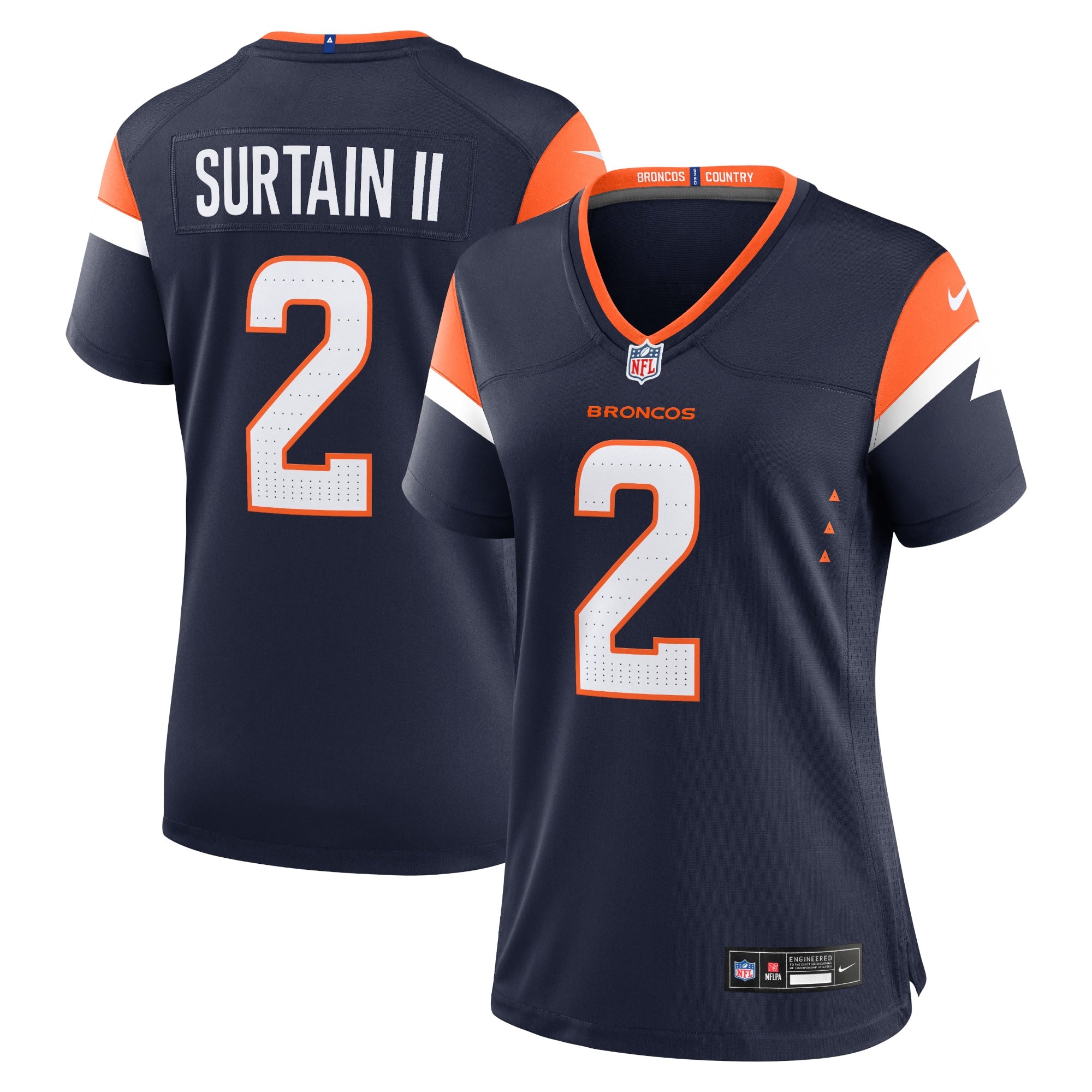 Patrick Surtain II Denver Broncos Nike Women's Game Jersey - White/Navy/Orange - Image 7