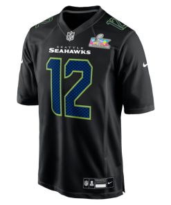 Alternative view of Men's Seattle Seahawks 12s Nike Black Super Bowl LX Patch Carbon Fashion Game Jersey