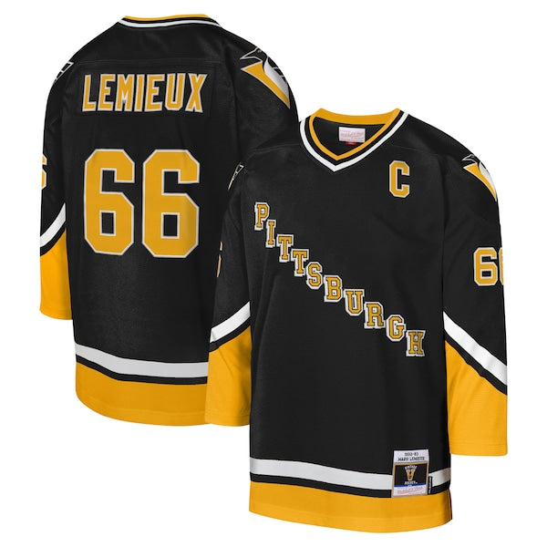 Mario Lemieux Pittsburgh Penguins Youth 1992-93 Blue Line Captain Patch Player Jersey - Black