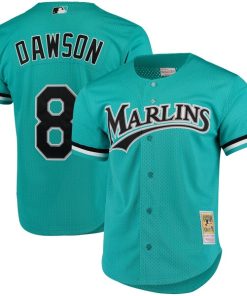 Alternative view of Andre Dawson Florida Marlins Cooperstown Collection Mesh Batting Practice Button-Up Jersey - Teal
