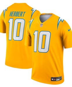 Justin Herbert Los Angeles Chargers Nike Alternate Charger Power Legend Player Performance Top - Gold/Navy